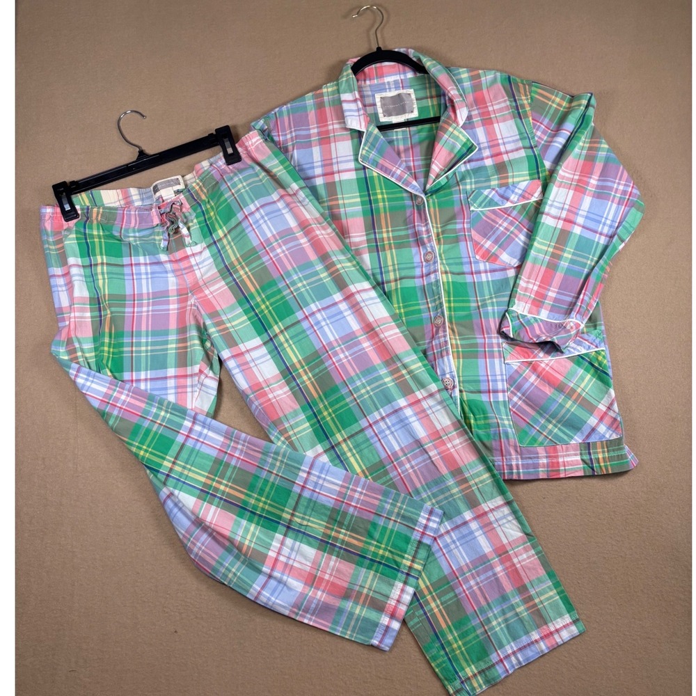 Victorias Secret 100% Cotton Plaid Pajama Set Green Pink Blue Small 172274-R49